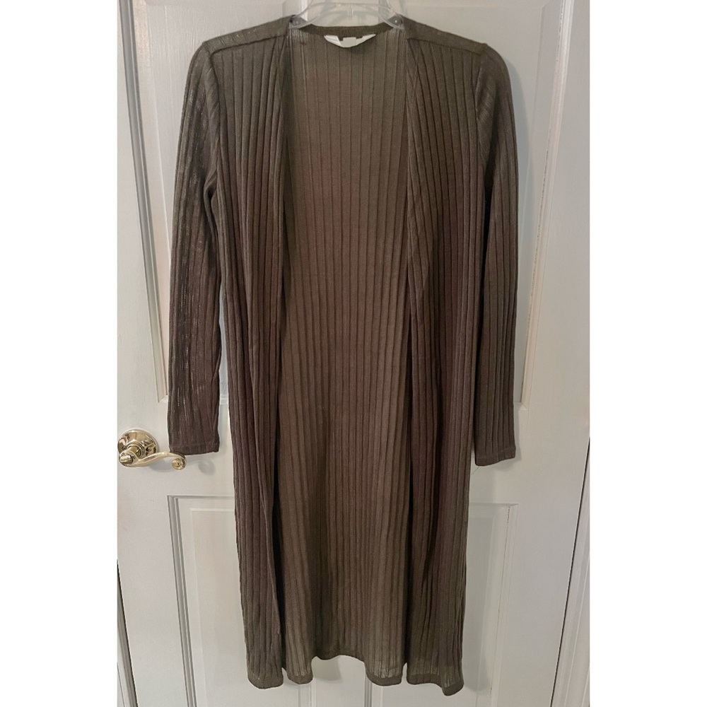 Women’s Long Maxi Long-Sleeve Cardigan Sweater with Slits
